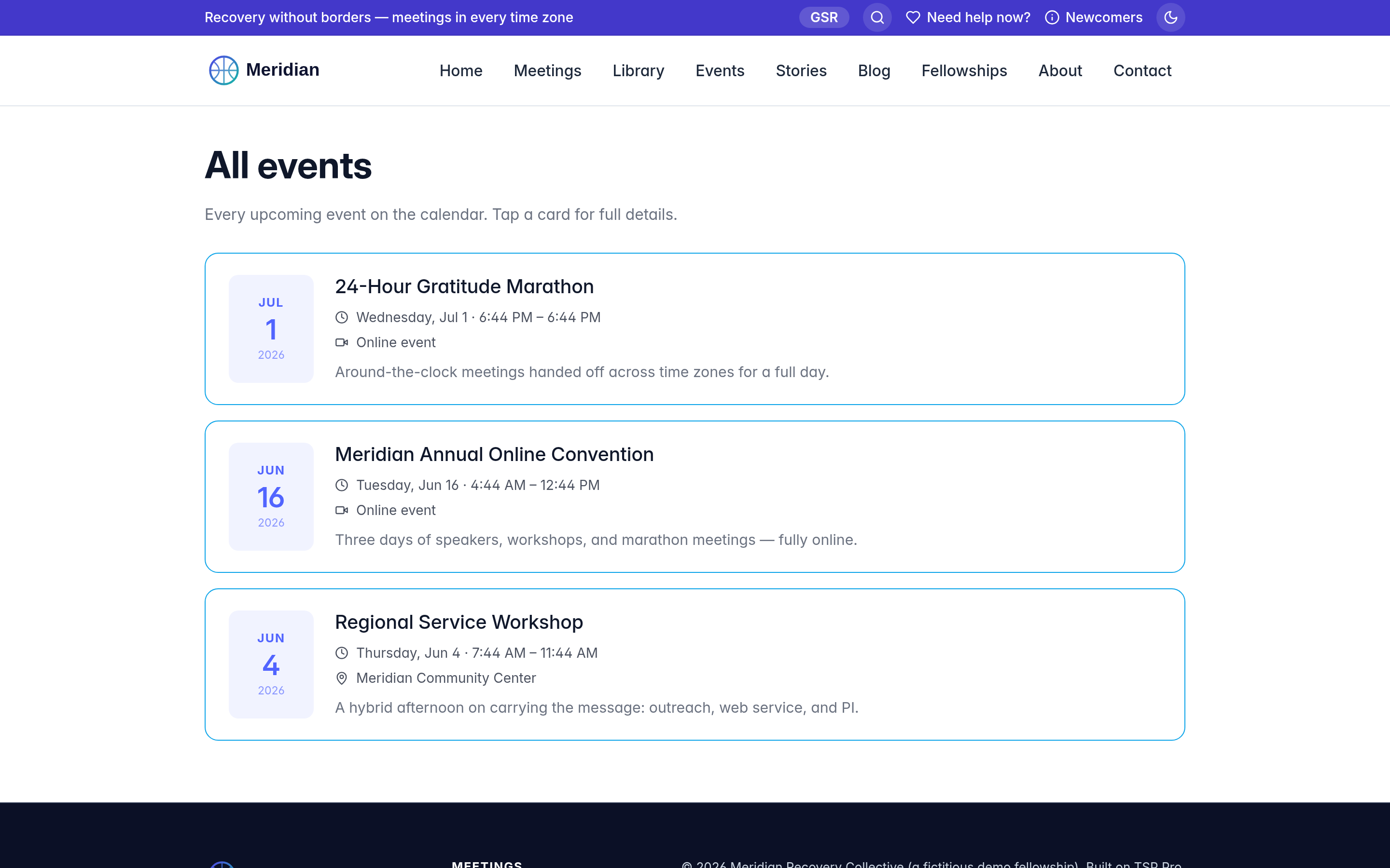 Public events page
